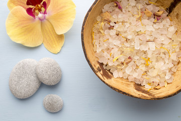 Sea salt, yellow orchid.