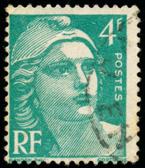 Obraz premium Stamp printed in France shows Marianne