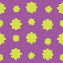 Seamless purple background with light green abstract flowers