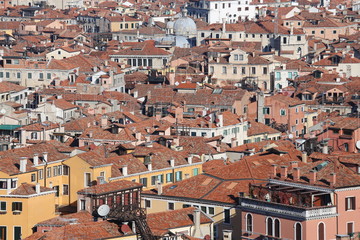Fototapeta na wymiar Venice, Italy, red-tile roofs and many houses