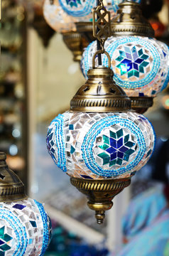 Traditional turksh mosaic lanterns at gift shop