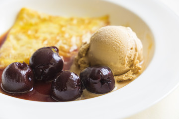 Crape and ice cream with blueberry