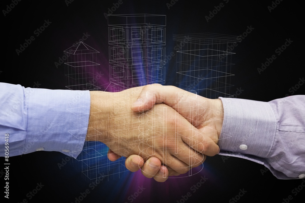 Poster composite image of hand shake in front of wires