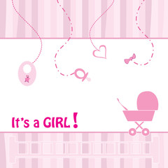 Baby girl Birth Announcement Card, vector illustration