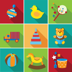 baby toys flat background icon set 1