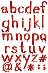 Letters of the alphabet in bloody template