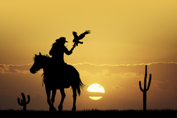 Fototapeta na wymiar girl on horse with hawk