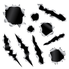 Set scratches, marks of bullets isolated on white background