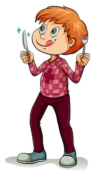 Man holding a fork and a knife