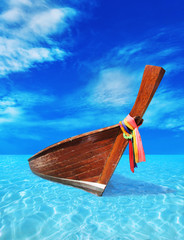 brown wooden boat in the blue sea