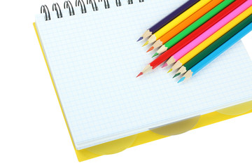 colored pencils on a notebook into a cell