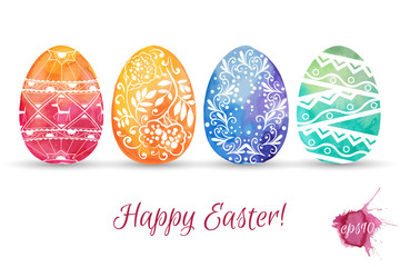 Hand drawn patterned Easter eggs. Vector illustration.