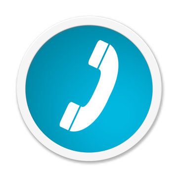 Blauer runder Button: Telefonh&ouml;rer