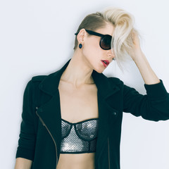 Sexy model  in style disco punk