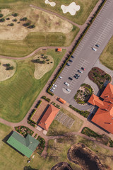 Aerial view over golf field