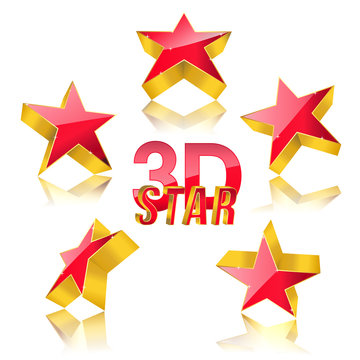 3d red star with gold set