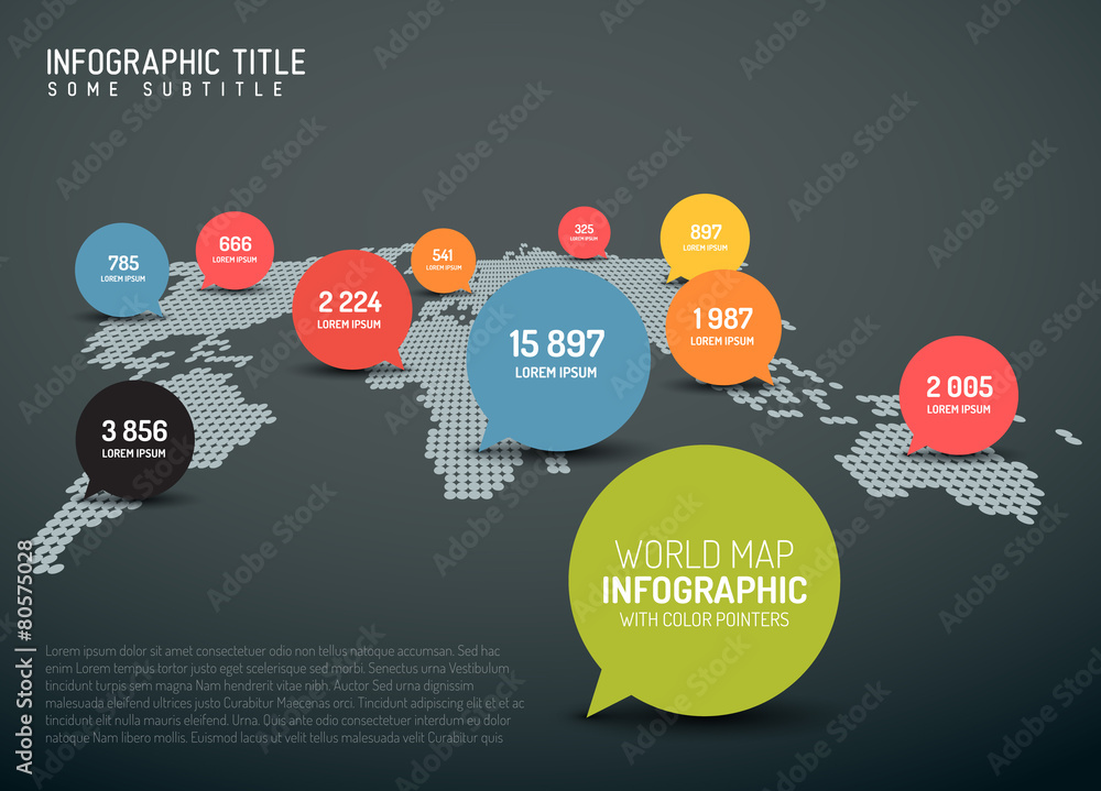 Poster world map with pointer marks
