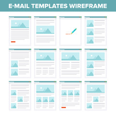 Vector collection of flat e-mail templates wireframe. - obrazy, fototapety, plakaty