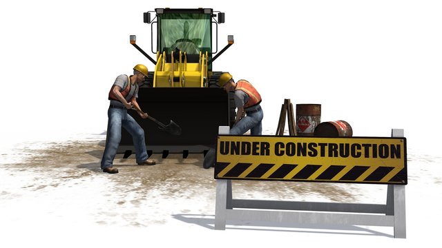 under construction sign bulldozers and construction workers