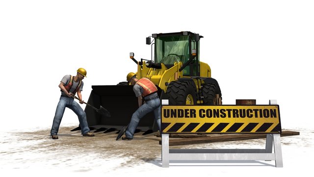 under construction sign bulldozers and construction workers