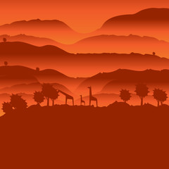 African landscape with animal silhouette