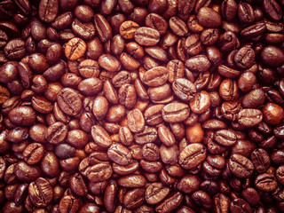 Coffee beans with filter effect retro vintage style