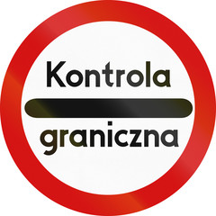 Passing without stopping prohibited road sign with the words: Border control in Polish