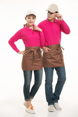 Wear clothing occupation Chinese waiters in white background