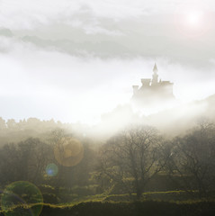 fairytale castle in mist