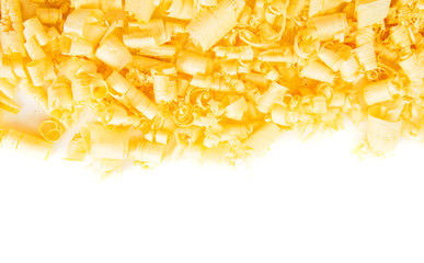 Wooden shaving on white background.