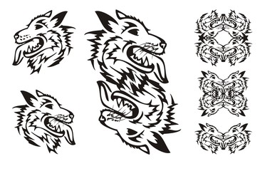 Samoyed dog breed. Tribal dog symbols