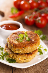 Vegetarian burger with tomato sauce
