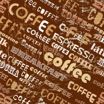 retro coffee seamless pattern, tag cloud, vector illustration