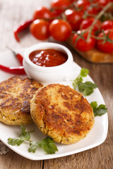 Vegetarian burger with tomato sauce