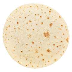 Piadina, round italian tortilla on white, clipping path - obrazy, fototapety, plakaty