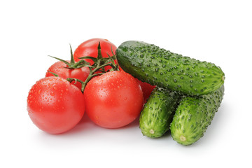 ripe tomato cucumbers isolated