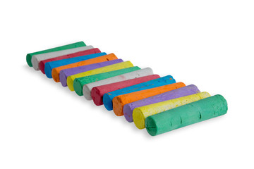 Neat diagonal row of colored chalks
