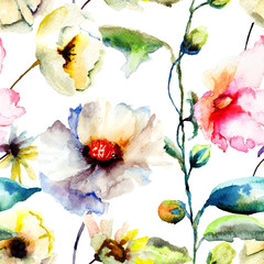 Seamless wallpaper with spring flowers