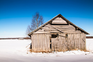 Old Barn House On The Fields