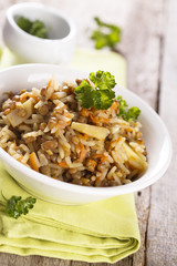 Lentils with vegetables and rice