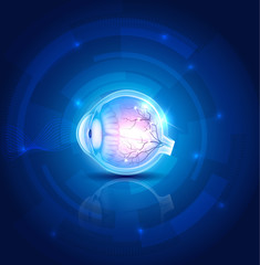 Human eye vision, abstract blue technology background