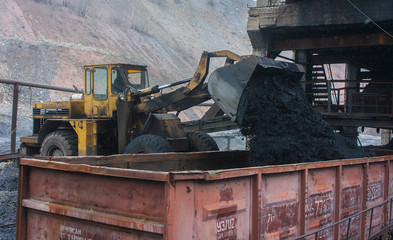 Fototapeta na wymiar Loading of coal in a coal mine. Ukraine, Donbass