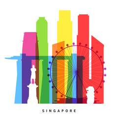 Naklejka premium Singapore landmarks bright collage