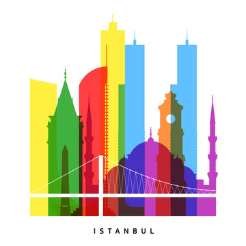 Istanbul landmarks bright collage