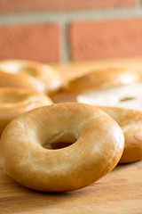 tasty bagels on kitchen table
