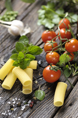 Raw tortiglioni pasta rigatoni