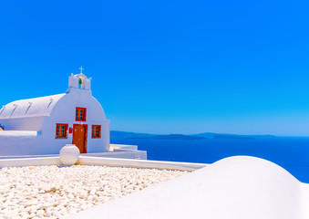 Beautiful small church in Oia of Santorini island in Greece