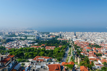 Naklejka na ściany i meble Thessaloniki, morning view of city and bay from fortress walls