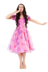 Naklejka premium Portrait of attractive sexy girl in pink dress.