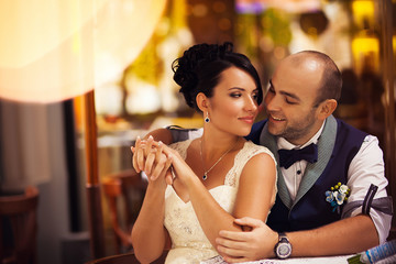 hugs, stylish couple, wedding